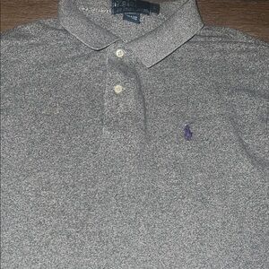 Polo by Ralph Lauren Gray Heather Long Sleeve Polo with Purple Pony L GUC
